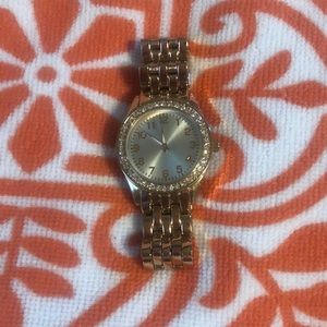 Rose gold watch with rhinestones